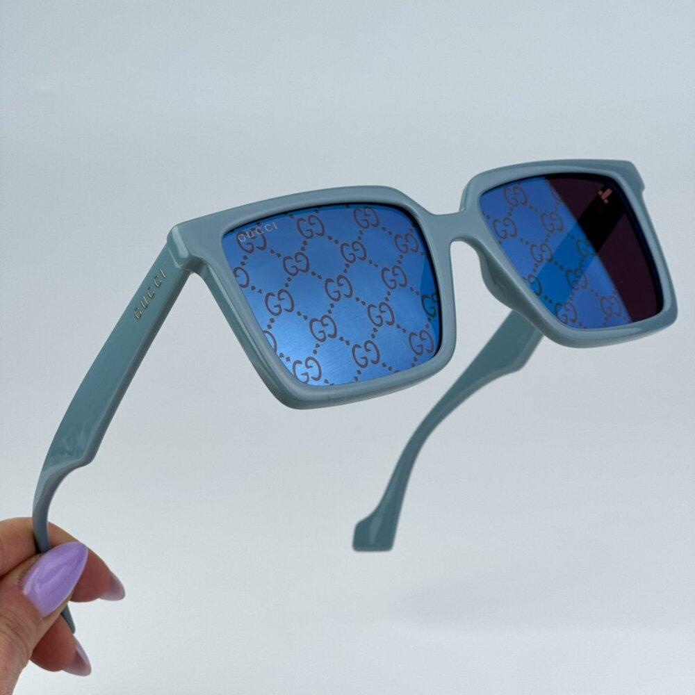 Gucci GG1540S 003 BRAND NEW Sunglasses Blue Violet Logo Mirrored Men Square 55mm